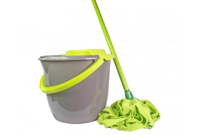 Lime green and grey bucket and mop