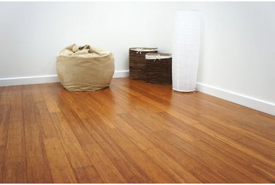 Carbonised strand woven bamboo flooring with props