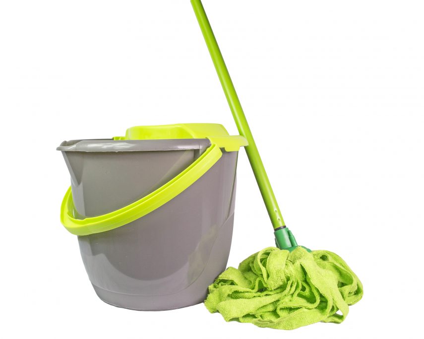 Lime green and grey bucket and mop
