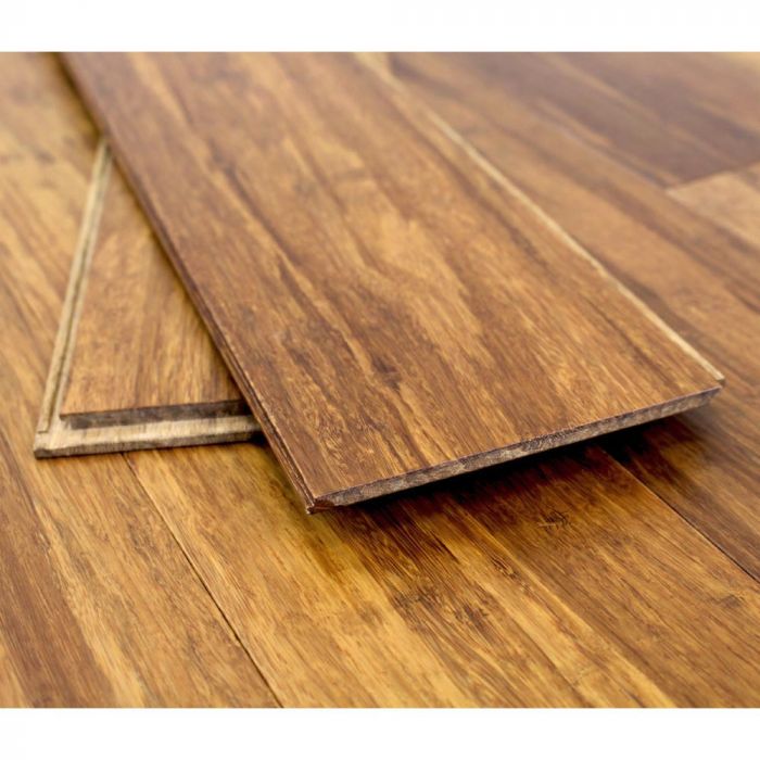 Planks of carbonised bamboo flooring